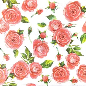 M418 #3 stuks enkele papieren servetten voor decoupage, knutselpapier, rood roze rozen bloemenpatroon op witte achtergrond