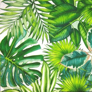 M479 # 3 Stück Papierservietten einzeln für Decoupage, Bastelgewebe, Dschungel Tropische grüne Blätter Muster