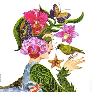 M497# 3 pezzi di tovaglioli di carta singoli per decoupage, fazzoletti artigianali, donna, flora, ragazza, fata, fiori, farfalle, uccelli
