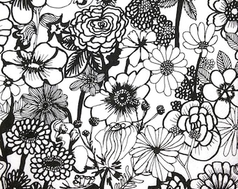 M583 # 3 serviettes en papier pour découpage, papier peint artisanal, motif fleurs noir et blanc