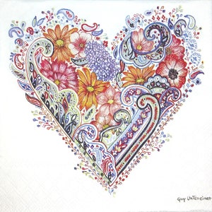M201# 3 stuks enkele papieren servetten voor decoupage, knutselpapier, blauw roze rood oranje bloemen hart op witte achtergrond