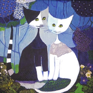 M741 # 3 Stück Einzelne Papierservietten für Decoupage, Bastelgewebe, gemalte Katzen Hochzeit Sie und Er Paar Kätzchen Zopf & Bräutigam