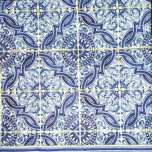N536 # 3 Stück einzelne Papierservietten für Decoupage, Bastelgewebe, Blau Weiß Mosaik Fliesen Muster