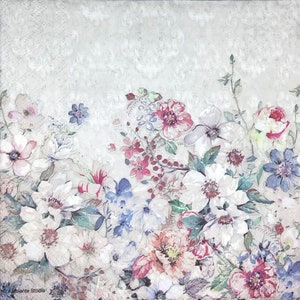 M450 # 3 Stück Papierservietten einzeln für Decoupage, Bastelgewebe, Pastellgraue Blumen Romatisches Muster Auf Grauem Hintergrund