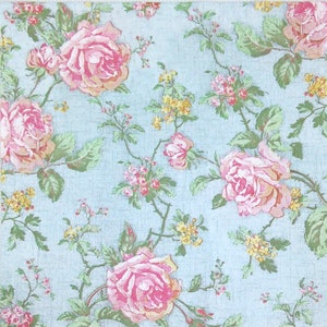 M088# 3 pezzi di tovaglioli di carta singoli per decoupage, fazzoletti artigianali, motivo floreale con rose rosa vittoriane inglesi su sfondo azzurro