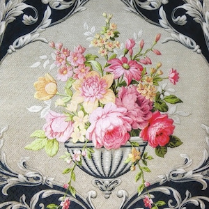 M259# 3 pezzi di tovaglioli di carta singoli per decoupage, fazzoletti artigianali, mazzo di fiori barocchi in vaso su sfondo grigio