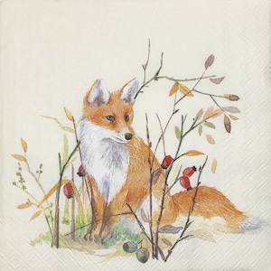 S125# 3 pezzi di PICCOLI tovaglioli di carta singoli per decoupage, formato cocktail di fazzoletti artigianali, volpe autunnale e uccello fagiano nella fauna selvatica