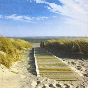 M661 # 3 serviettes en papier pour découpage, papier peint artisanal, bord de mer avec chemin en bois vers le bord de mer