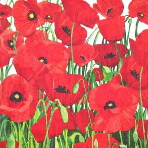 M685# 3 Pieces Of Single Paper Napkins for Decoupage, Copyrighted Craft Tissue, Red Poppy Flowers Field