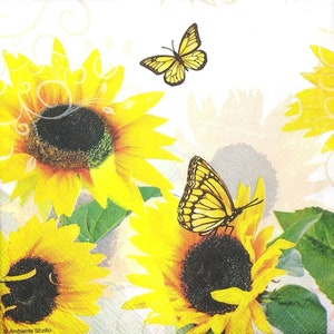 M775# 3 piezas de servilletas de papel individuales para decoupage, papel tisú para manualidades, flores de girasol amarillas y mariposas