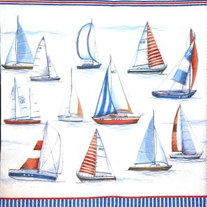M199 # 3 Stück einzelne Papierservietten für Decoupage, Papiertaschentuch, kleine Segelschiffbootmuster