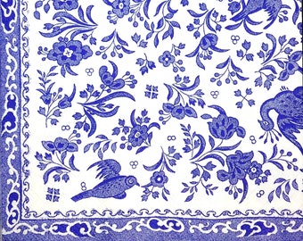 M459# 3 Pieces Of Single Paper Napkins for Decoupage, Craft Tissue, Blue Burleight Flowers on White Background