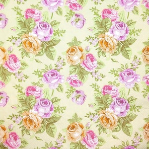 M590 # 3 Stück einzelne Papierservietten für Decoupage, Bastelgewebe, Pastell Lila Mini Rosen Blumen Romatisches Muster