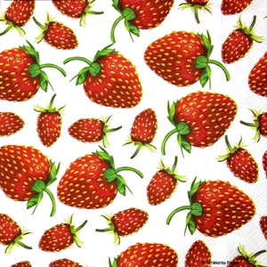 M683 # 3 serviettes en papier pour découpage, papier tissu artisanal, motif fraise rouge