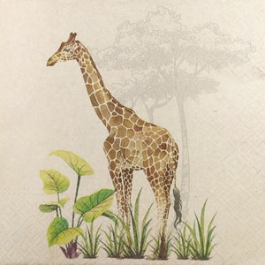 N813# 3 pezzi di tovaglioli di carta singoli per decoupage, fazzoletti artigianali, giraffa della savana marrone e stampa di animali su carta riciclata