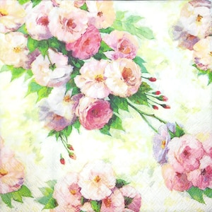 M637 #3 stuks enkele papieren servetten voor decoupage, knutselpapier, pastelroze tuinroosbloemen romantisch patroon