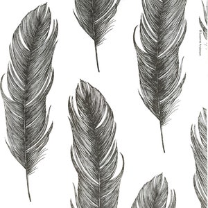 N617 # 3 serviettes en papier pour découpage, papier peint artisanal, motif plumes d'oiseaux noirs et blancs