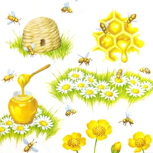 N561# 3 stuks enkele papieren servetten voor decoupage, knutselpapier, natuurlijke uitstraling bijen met bijenkorf en honingraat