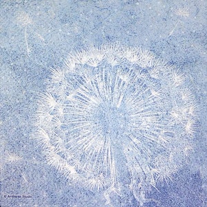 S014# 3 pezzi di PICCOLI tovaglioli di carta singoli per decoupage formato cocktail, tessuto artigianale, lanugine di tarassaco bianco su blu