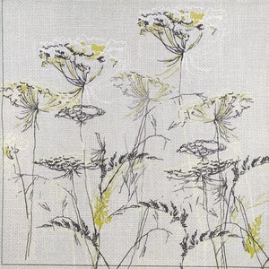 N551# 3 stuks enkele papieren servetten voor decoupage, knutselpapier, grijszwarte grassen wilde bloemen weide op canvas achtergrond