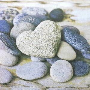 Servilletas de papel individuales de 3 piezas M810 para decoupage, pañuelos artesanales, piedras naturales grises con corazón de piedra