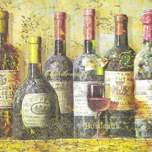 N313# 3 Pieces Of Single Paper Napkins for Decoupage, Craft Tissue Shelf Of Aged Old Wine Bottles With Glass