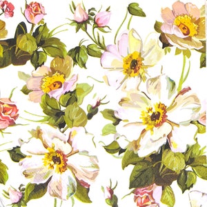 M001# 3 stuks enkele papieren servetten voor decoupage, knutselpapier, roze roos dogrose bloemen op witte achtergrond