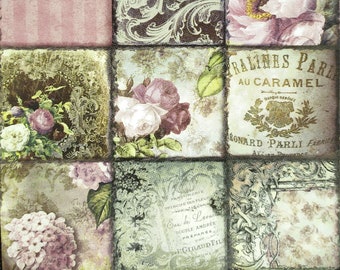 N280# 3 Pieces Of Single Paper Napkins for Decoupage, Craft Tissue, Inscriptions & Flowers Mini Pictures Miniatures Collage