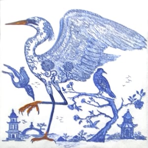S241# 3 stuks KLEINE enkele papieren servetten voor decoupage, knutselpapier, blauwwit geschilderde reigerkraanvogel, ooievaar en vogels