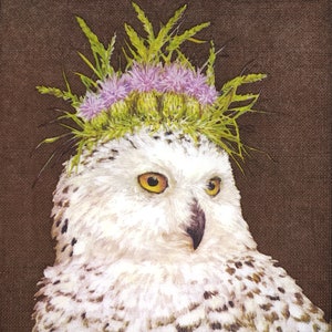 N503 # 3 pièces de serviettes en papier pour découpage, papier de soie artisanal, hibou peint avec chapeau en fleurs de chardon