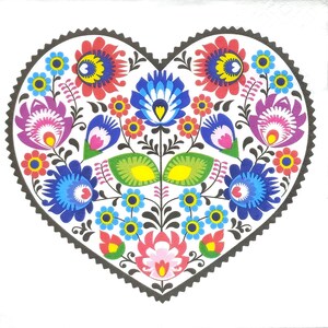 Q257# 3 stuks enkele papieren servetten voor decoupage, ambachtelijke tissue, blauw roze rood Poolse stijl bloemen hart op witte achtergrond