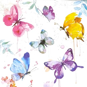 Q195# 3 pezzi di tovaglioli di carta singoli per decoupage, fazzoletti artigianali, motivo a farfalla acquerello colorato su sfondo bianco