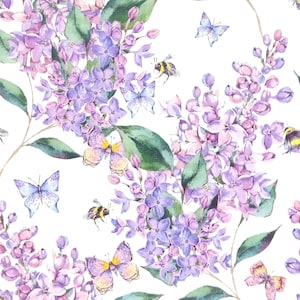 Q105# 3 pezzi di tovaglioli di carta singoli per decoupage, fazzoletti artigianali, motivo di fiori lilla viola con api e farfalle
