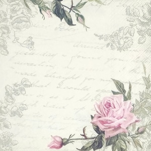 P750# 3 pezzi di tovaglioli di carta singoli per decoupage, fazzoletti artigianali, motivo floreale con rose rosa vintage ad angolo su lettera