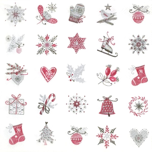 Q182# 3 serviettes en papier pour découpage, papier de soie artisanal, mini symbole de Noël flocon de neige, sapin de Noël, étoile, motif de clochettes
