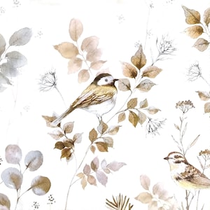Q554# 3 Pieces Of Single Paper Napkins for Decoupage, Craft Tissue, Painted Brown Bird On Autumn Leaf Twigs On White Background