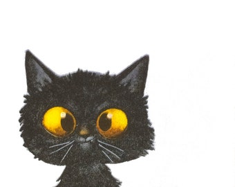 R487# 3 Pieces Of Single Paper Napkins for Decoupage, Craft Tissue, Black Cute But Different Cat Kitten Head On White Background
