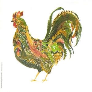 P148# 3 serviettes en papier pour découpage, papier de soie artisanal, poulet coq floral vert sur fond blanc
