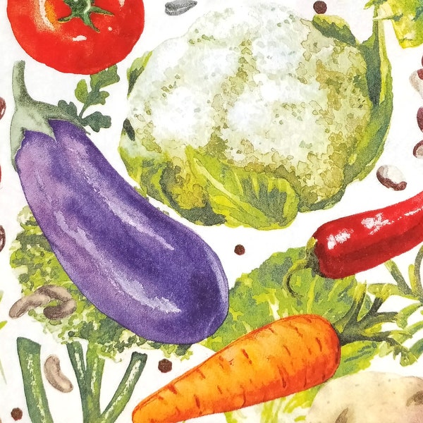 Q081 # 3 serviettes en papier pour découpage, papier peint artisanal, aubergine, laitue, carotte, chou-fleur et autres motifs végétaux