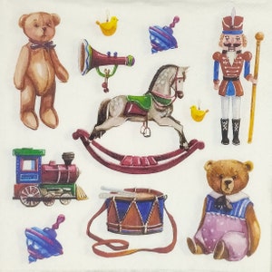 Q640# 3 pezzi di tovaglioli di carta singoli per decoupage, fazzoletti artigianali, regali con simboli natalizi, orsacchiotto, modello di giocattolo schiaccianoci a dondolo