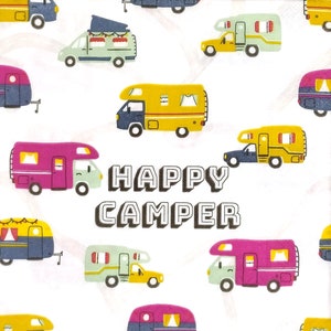 T697 # 3 Stück Papierservietten einzeln für Decoupage, Bastelpapier, Rot Gelbes Sommer Camper Camping Van Muster Auf Weiß