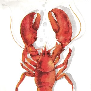 R262# 3 pezzi di tovaglioli di carta singoli per decoupage, carta velina, gambero rosso bollito e aragosta su bianco