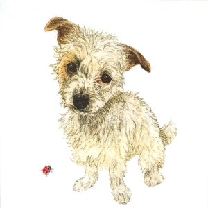P059# 3 piezas de servilletas de papel individuales para decoupage, pañuelos artesanales, cachorro triste pintado con mariquita