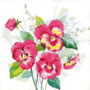 T489# 3 stuks enkele papieren servetten voor decoupage, ambachtelijke weefsel rood geel viooltje bloemen bos op witte achtergrond