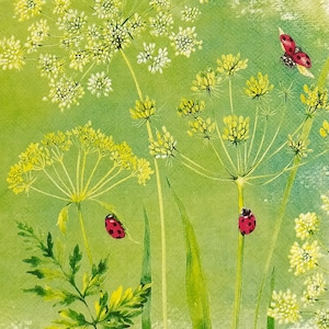 P693# 3 pezzi di tovaglioli di carta singoli per decoupage, carta velina, motivo a fiori di ombrello verde con coccinelle