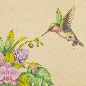 R480 # 3 Stück einzelne Papierservietten für Decoupage, Bastelgewebe, grüner Kolibri Vogel Und Blumen Druck Auf Recycling Papier