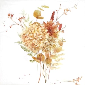 T708# 3 piezas de servilletas de papel individuales para decoupage, tejido artesanal, ramo de flores de hortensias secas de dalia de otoño en blanco