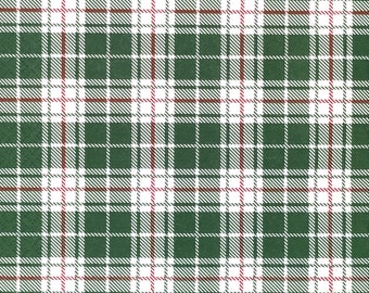 R564# 3 Pieces Of Single Paper Napkins for Decoupage, Craft Tissue, Green White Check Tartan Scottish Pattern