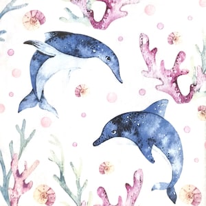 R489# 3 serviettes en papier pour découpage, papier peint artisanal, motif dauphin bleu dans une coquille d'océan