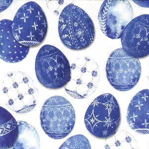 T301# 3 stuks enkele papieren servetten voor decoupage, knutselpapier, geverfd blauw wit paaseierenpatroon op wit
